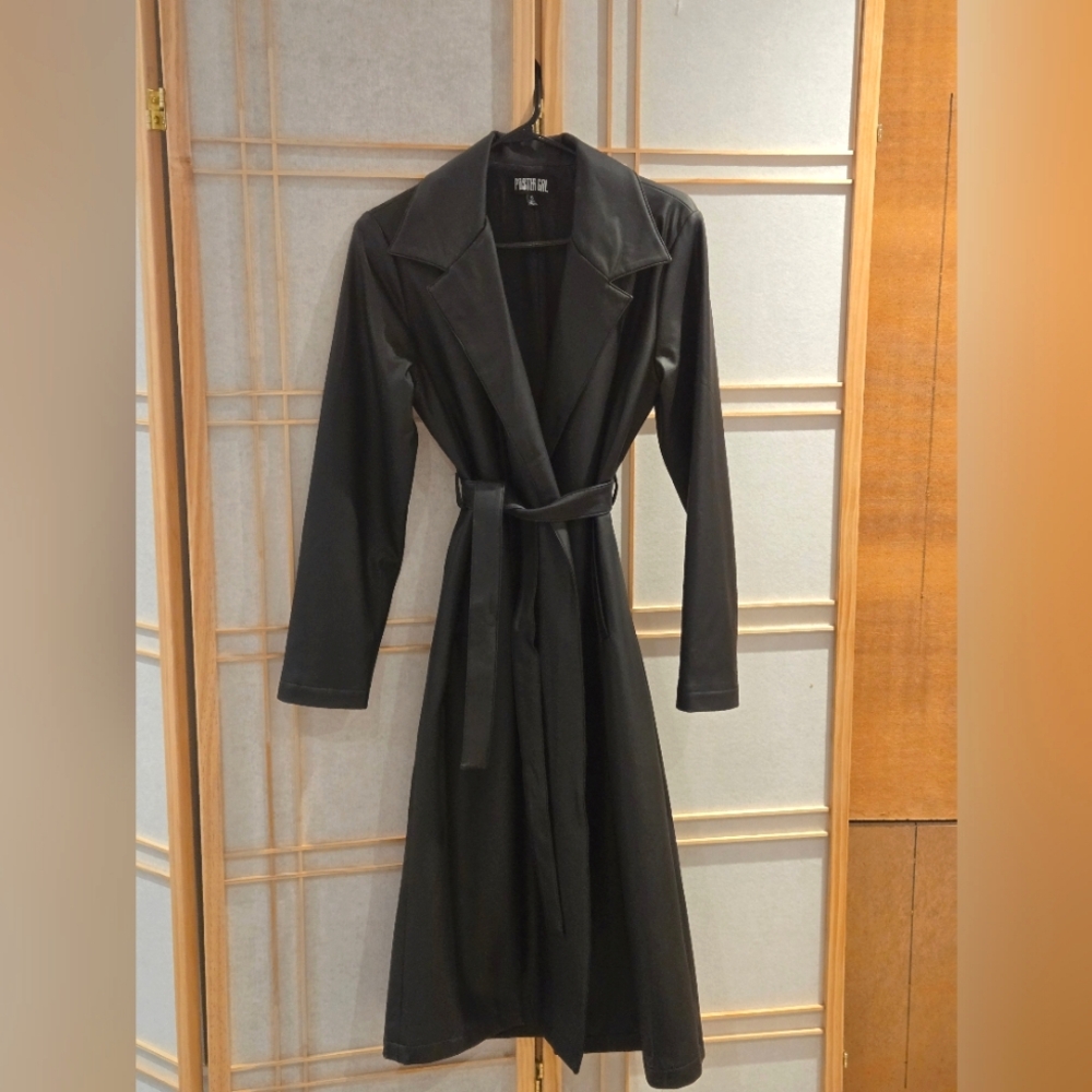 Poster Girl Black Faux Leather Trench Coat